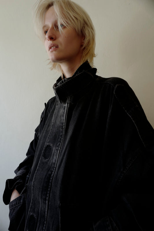 Denim jacket with frills