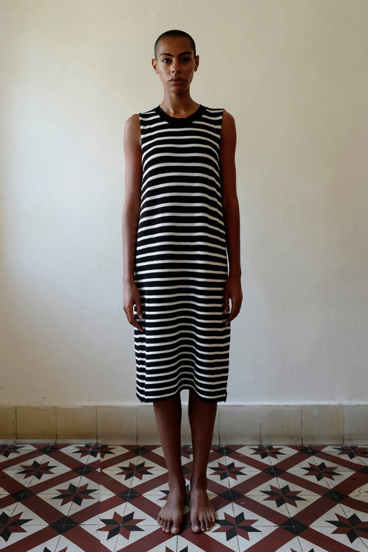 Black and white striped dress