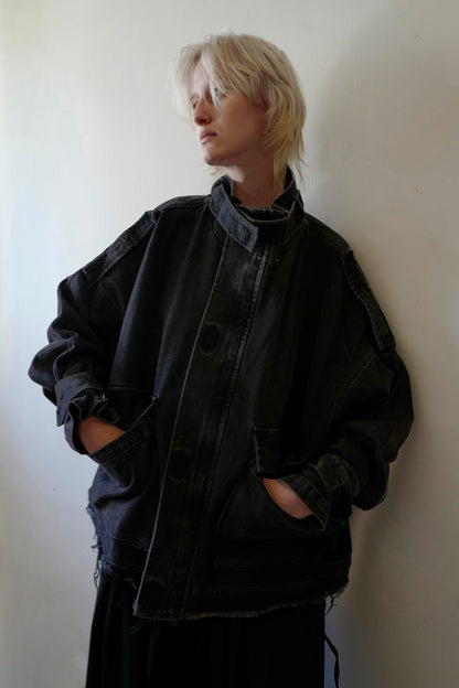 Denim jacket with frills